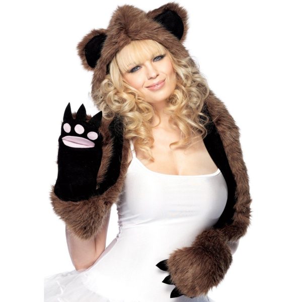 Capuz Cachecol Urso com Luvas em formato de Patas Marrom Capuz Cachecol Urso com Luvas em formato de Patas Marrom