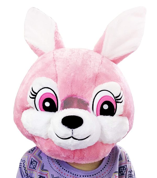 Cabeça Capacete/Máscara coelho Rosa Pelúcia Luxo Cabeça Capacete/Máscara coelho Rosa Pelúcia Luxo