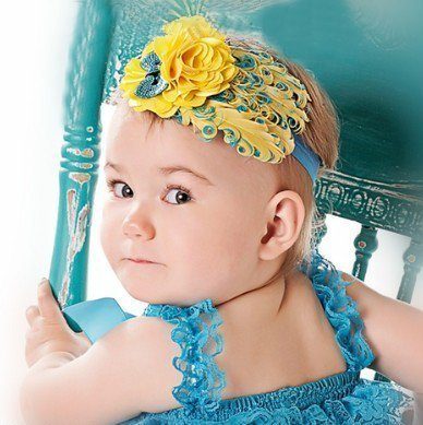 Tiara de Penas Amarela e Azul Bebês Tiara de Penas Amarela e Azul Bebês