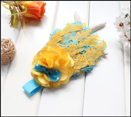 Tiara de Penas Amarela e Azul Bebês Tiara de Penas Amarela e Azul Bebês