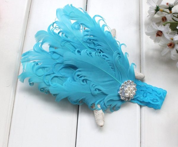 Tiara de Penas Azul Bebês