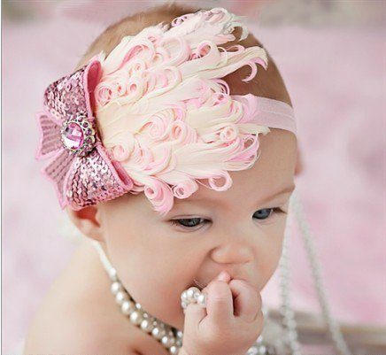 Tiara de Penas Rosa Bebês