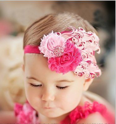 Tiara de Penas Rosa e Pink Bebês