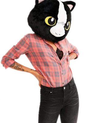 Cabeça Capacete Máscara Gata Pelúcia Luxo Cabeça Capacete Máscara Gata Pelúcia Luxo