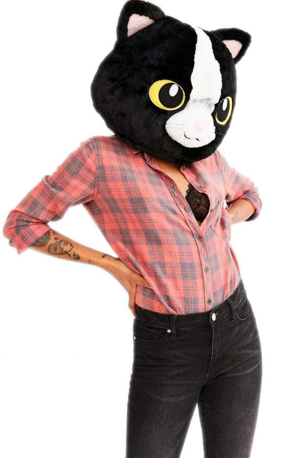 Cabeça Capacete Máscara Gata Pelúcia Luxo Cabeça Capacete Máscara Gata Pelúcia Luxo