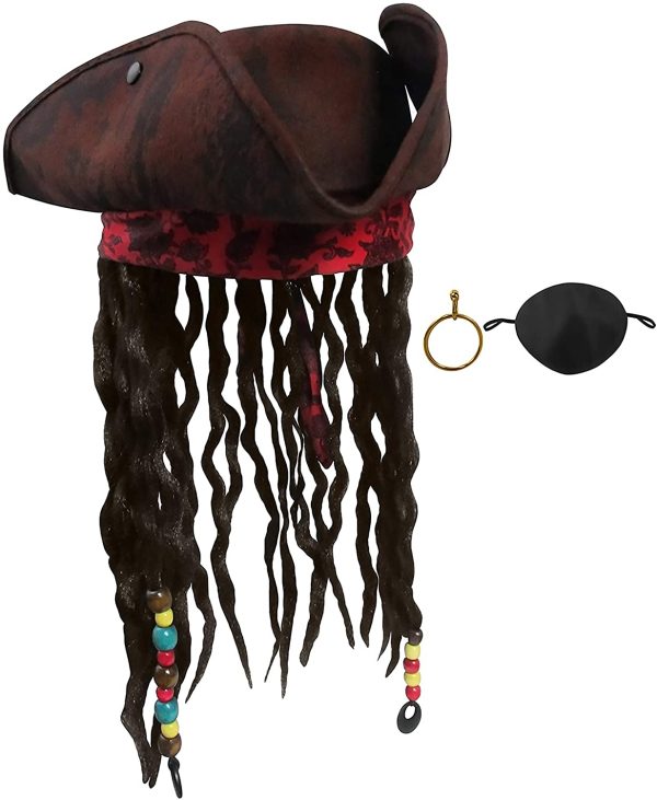 Chapéu com Tranças Jack Sparrow Clássico Luxo