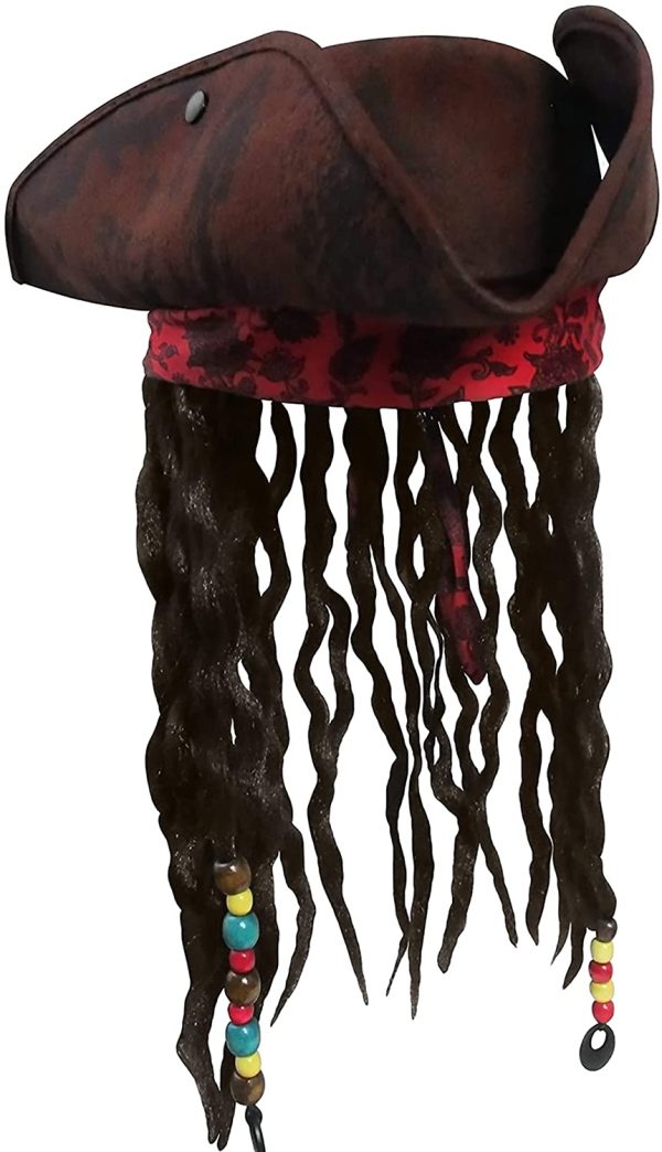Chapéu com Tranças Jack Sparrow Clássico Luxo