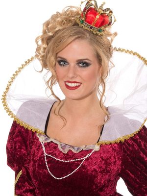 Tiara Coroa Dourada e Vermelha Rainha de Copas Adulto Luxo Tiara Coroa Dourada e Vermelha Rainha de Copas Adulto Luxo