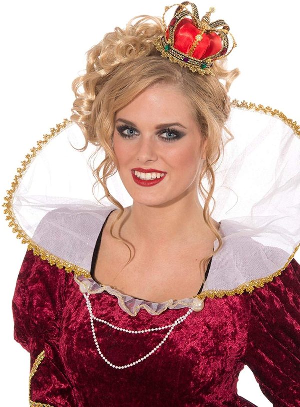 Tiara Coroa Dourada e Vermelha Rainha de Copas Adulto Luxo Tiara Coroa Dourada e Vermelha Rainha de Copas Adulto Luxo