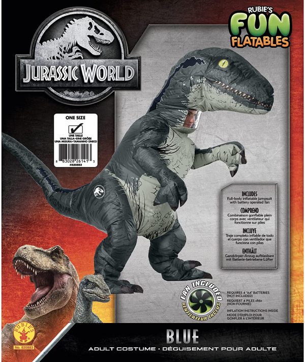 Fantasia Mundo Jurássico Reino Caído Velociraptor Adulto Inflável com Sons Fantasia Mundo Jurássico Reino Caído Velociraptor Adulto Inflável com Sons