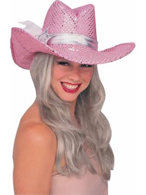 Chapéu Adulto Cowboy Cowgirl Country Rosa de Lantejoulas