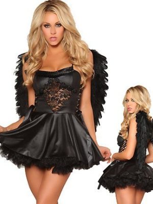 Fantasia Anjo Negro Adulto Feminino Sexy Extra Luxo