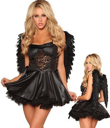Fantasia Anjo Negro Adulto Feminino Sexy Extra Luxo