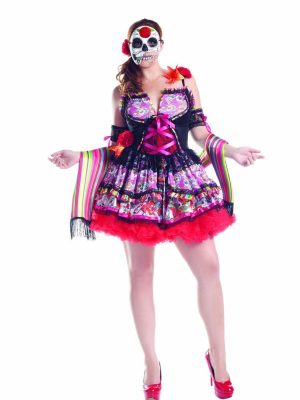 Fantasia Caveira Mexicana Adulto Luxo Extra Grande