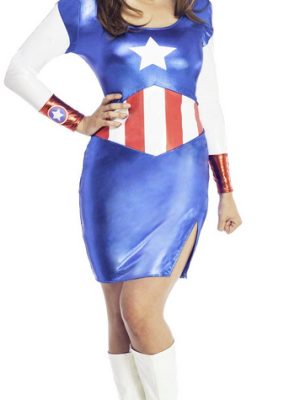 Fantasia Vestido Capitão América Adulto Feminino Fantasia Vestido Capitão América Adulto Feminino