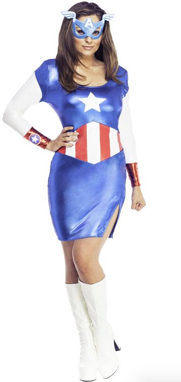 Fantasia Vestido Capitão América Adulto Feminino Fantasia Vestido Capitão América Adulto Feminino