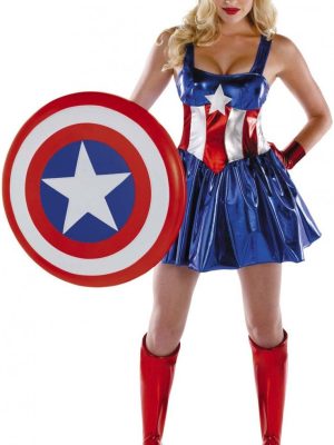 Fantasia Vestido Capitão América Adulto Sexy Feminino Fantasia Vestido Capitão América Adulto Sexy Feminino