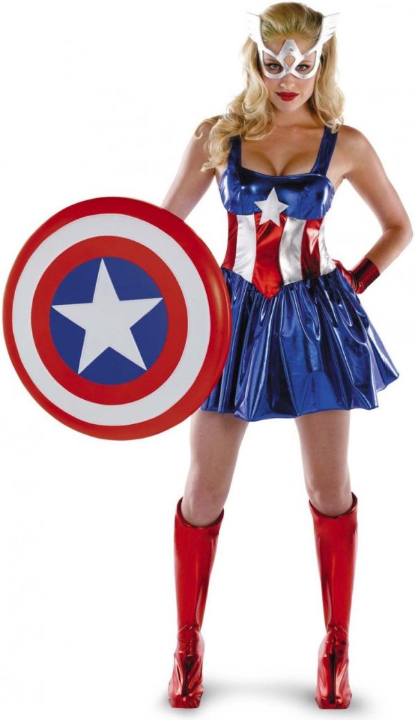 Fantasia Vestido Capitão América Adulto Sexy Feminino