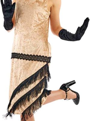 Fantasia Vestido de Franjas Anos 20 Adulto Luxo Bege Fantasia Vestido de Franjas Anos 20 Adulto Luxo Bege