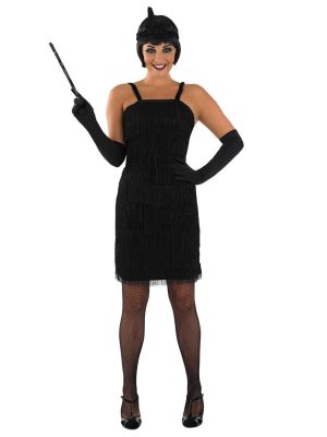 Fantasia Vestido de Franjas Anos 20 Adulto Luxo Preto Fantasia Vestido de Franjas Anos 20 Adulto Luxo Preto