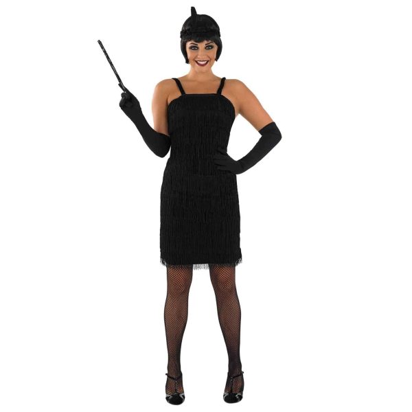 Fantasia Vestido de Franjas Anos 20 Adulto Luxo Preto