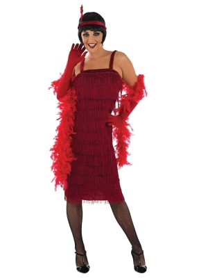 Fantasia Vestido de Franjas Anos 20 Adulto Luxo Vermelho Fantasia Vestido de Franjas Anos 20 Adulto Luxo Vermelho