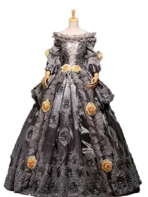 Fantasia Vestido Maria Antonieta Cinza Medieval Renacença Vitoriano