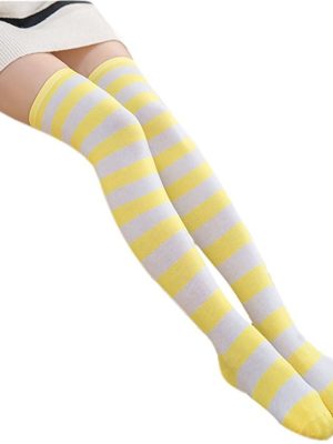 Meia Calça Listrada Amarelo e Branco Adulto Meia Calça Listrada Amarelo e Branco Adulto
