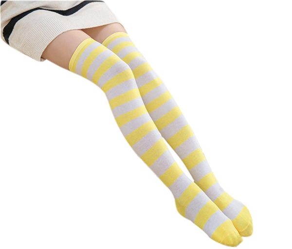 Meia Calça Listrada Amarelo e Branco Adulto Meia Calça Listrada Amarelo e Branco Adulto