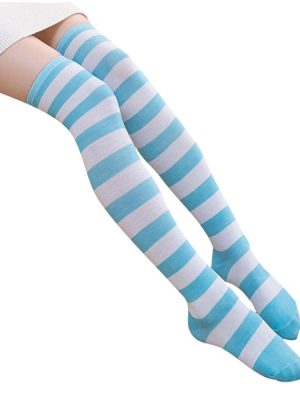 Meia Calça Listrada Azul Celeste e Branco Adulto Meia Calça Listrada Azul Celeste e Branco Adulto