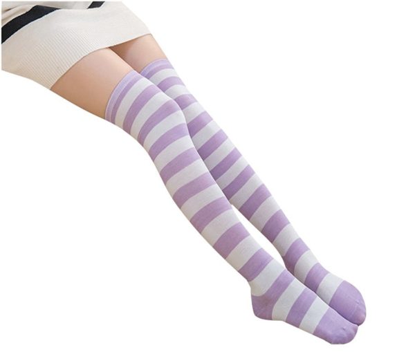 Meia Calça Listrada Branco e Lilás Adulto Meia Calça Listrada Branco e Lilás Adulto