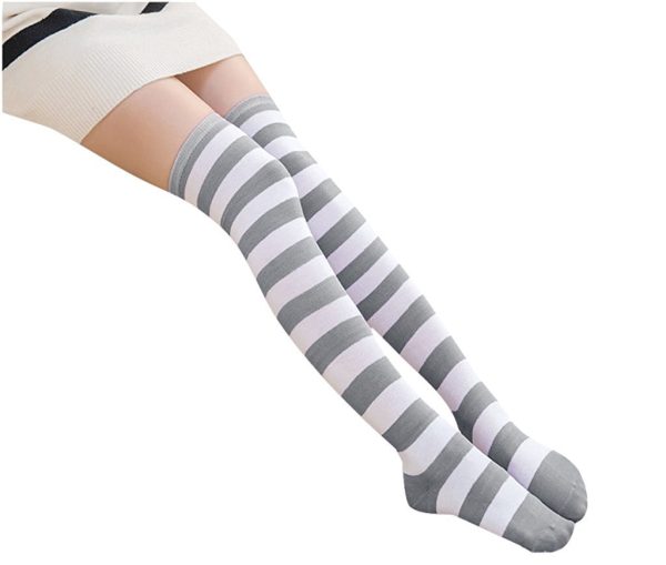 Meia Calça Listrada Cinza e Branco Adulto Meia Calça Listrada Cinza e Branco Adulto