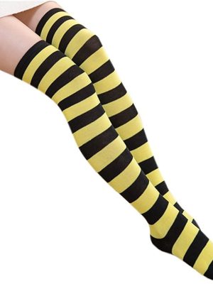 Meia Calça Listrada Preto e Amarelo Adulto Meia Calça Listrada Preto e Amarelo Adulto