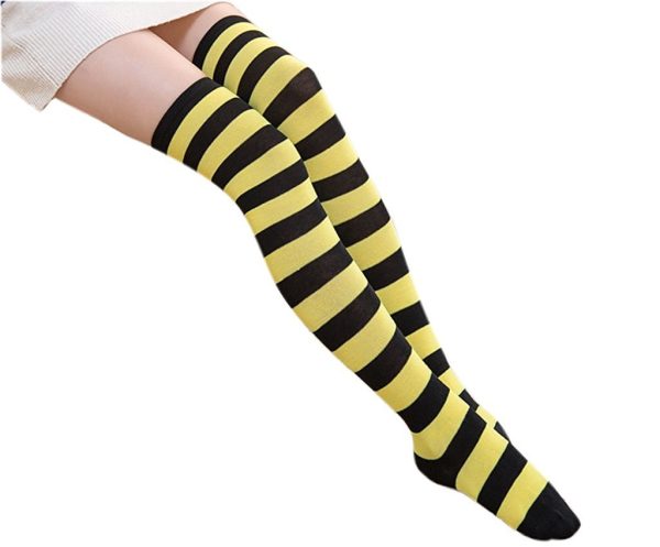 Meia Calça Listrada Preto e Amarelo Adulto Meia Calça Listrada Preto e Amarelo Adulto