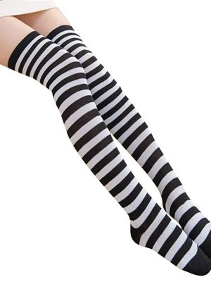Meia Calça Listrada Preto e Branco Adulto Meia Calça Listrada Preto e Branco Adulto