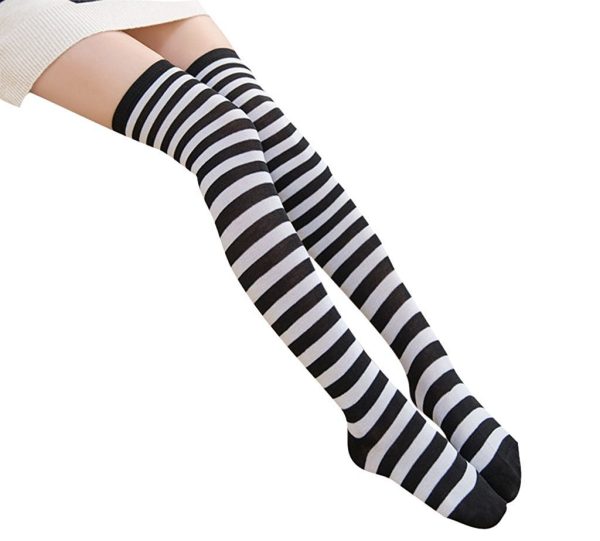 Meia Calça Listrada Preto e Branco Adulto Meia Calça Listrada Preto e Branco Adulto