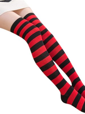 Meia Calça Listrada Preto e Vermelho Adulto Meia Calça Listrada Preto e Vermelho Adulto
