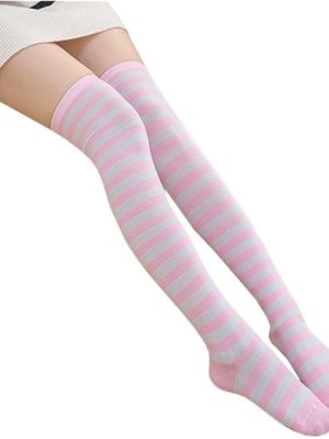 Meia Calça Listrada Rosa e Branco Adulto Meia Calça Listrada Rosa e Branco Adulto