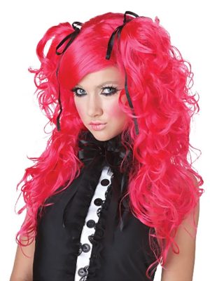 Peruca Adulto Boneca Sexy Cacheada com Franja Rosa Peruca Adulto Boneca Sexy Cacheada com Franja Rosa