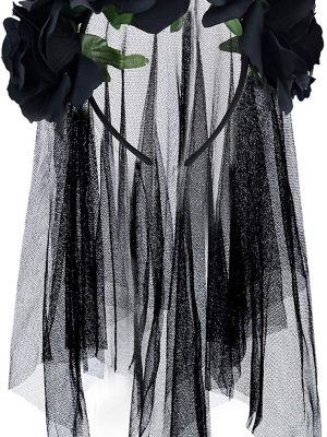 Tiara Flores Caveira Mexicana Adulto Luxo Preto