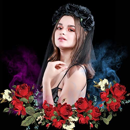 Tiara Flores Caveira Mexicana Adulto Luxo Preto Tiara Flores Caveira Mexicana Adulto Luxo Preto