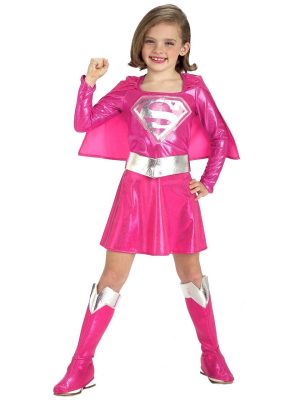 Fantasia Infantil SuperGirl Super Garota Rosa Luxo Fantasia Infantil SuperGirl Super Garota Rosa Luxo