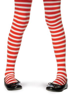 Meia Calça Listradas Vermelha e Branca Infantil