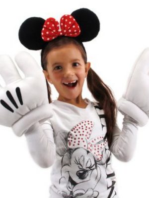 Luvas e Tiara com Fita da Minnie Mouse Disney Clássica