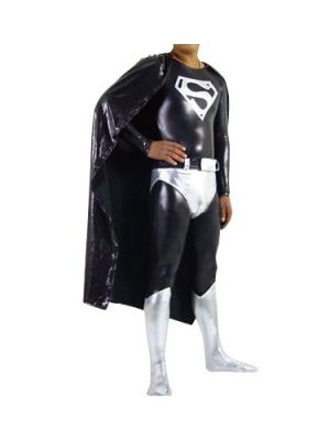 Fantasia Adulto Superboy Super Homem Spandex Prata e Preto Fantasia Adulto Superboy Super Homem Spandex Prata e Preto