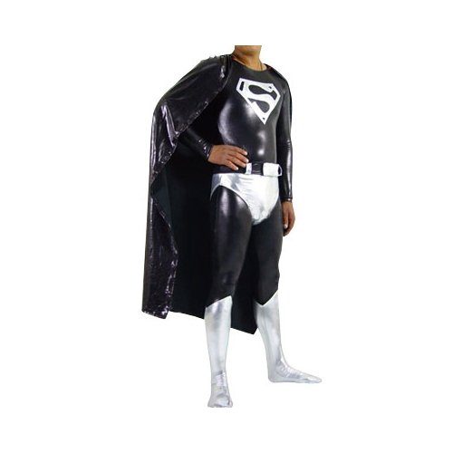 Fantasia Adulto Superboy Super Homem Spandex Prata e Preto Fantasia Adulto Superboy Super Homem Spandex Prata e Preto