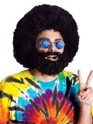 Peruca e Barba Preta Hippie anos 70 Peruca e Barba Preta Hippie anos 70