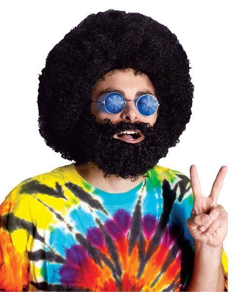 Peruca e Barba Preta Hippie anos 70 Peruca e Barba Preta Hippie anos 70