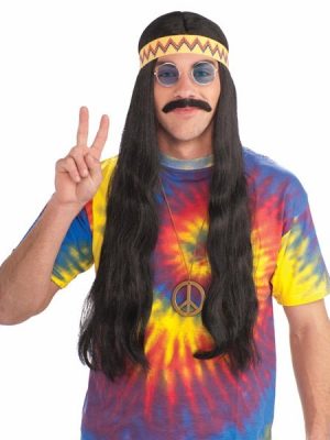 Peruca Longa Preta Hippie anos 70