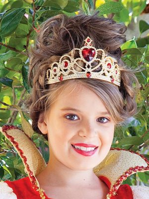 Tiara Coroa Dourada e Vermelha Rainha de Copas Infantil Luxo Tiara Coroa Dourada e Vermelha Rainha de Copas Infantil Luxo